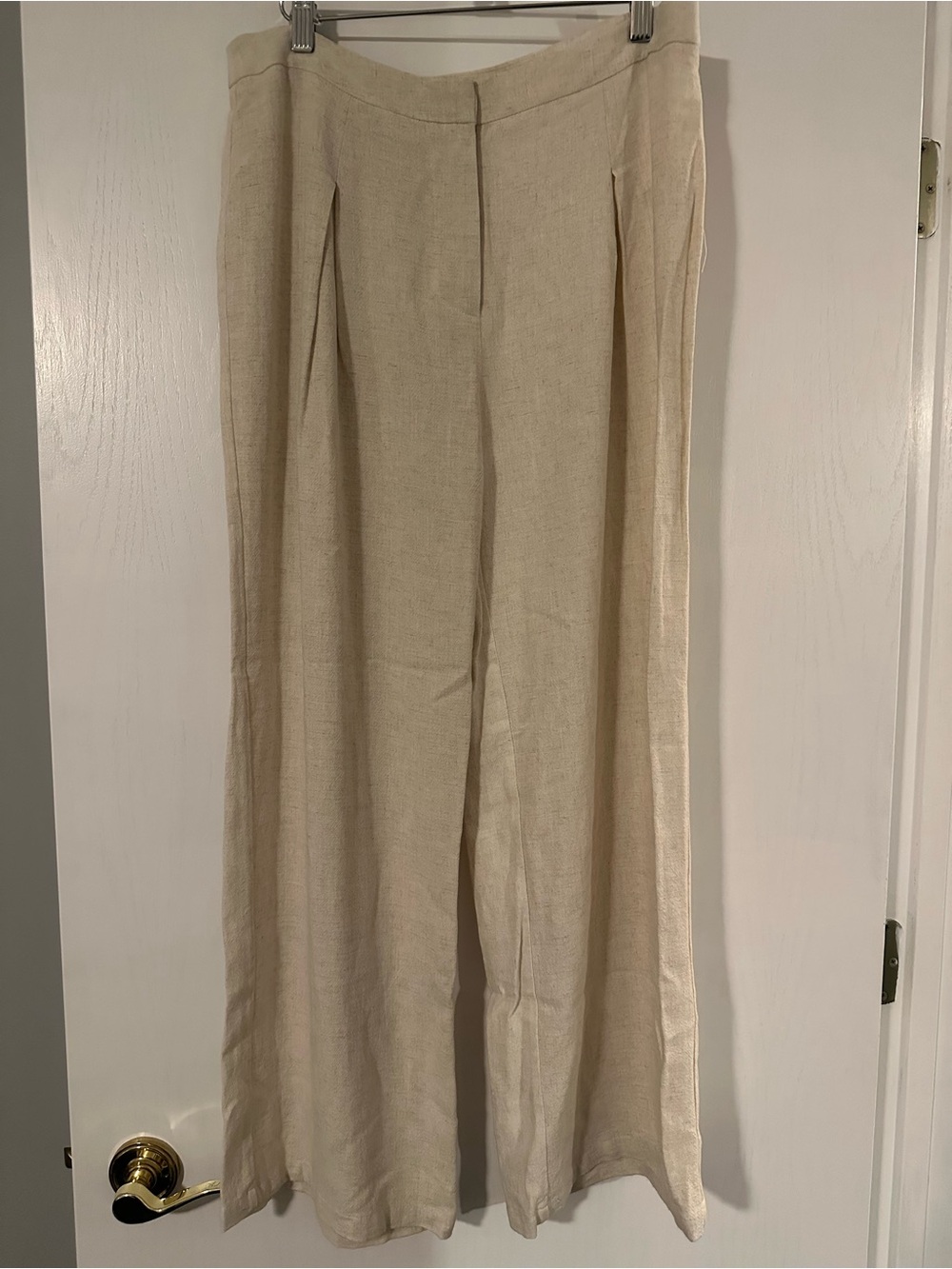 mittoshop Beige Pleat Front Wide-Leg Linen Trousers